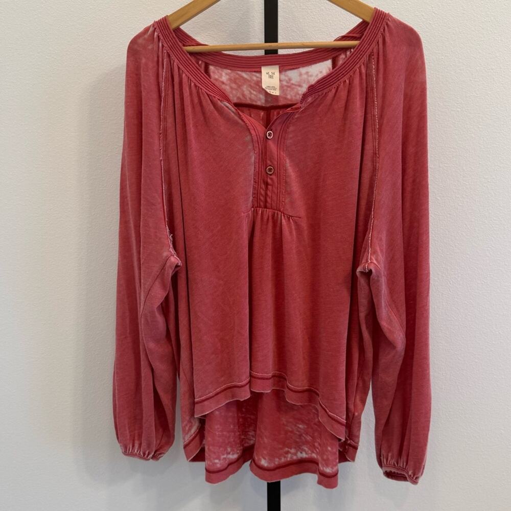 Free People Dusty Rose Long Sleeve Knit Button Blouse Small Oversized Boho
